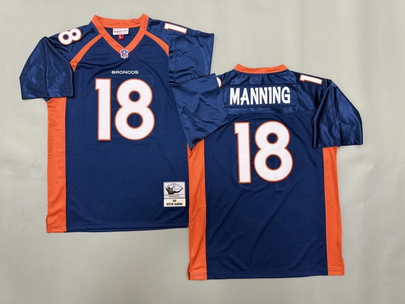Men 2025 Denver Broncos 18 Manning blue Throwback Limited NFL Jersey style 001